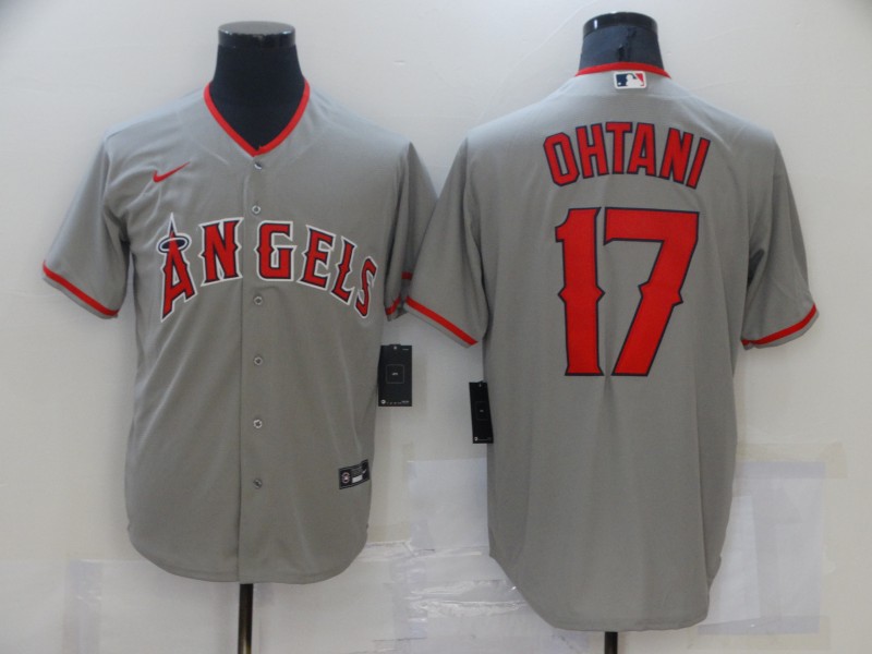 Men's Los Angeles Angels #17 Shohei Ohtani Number Grey Nike Jersey