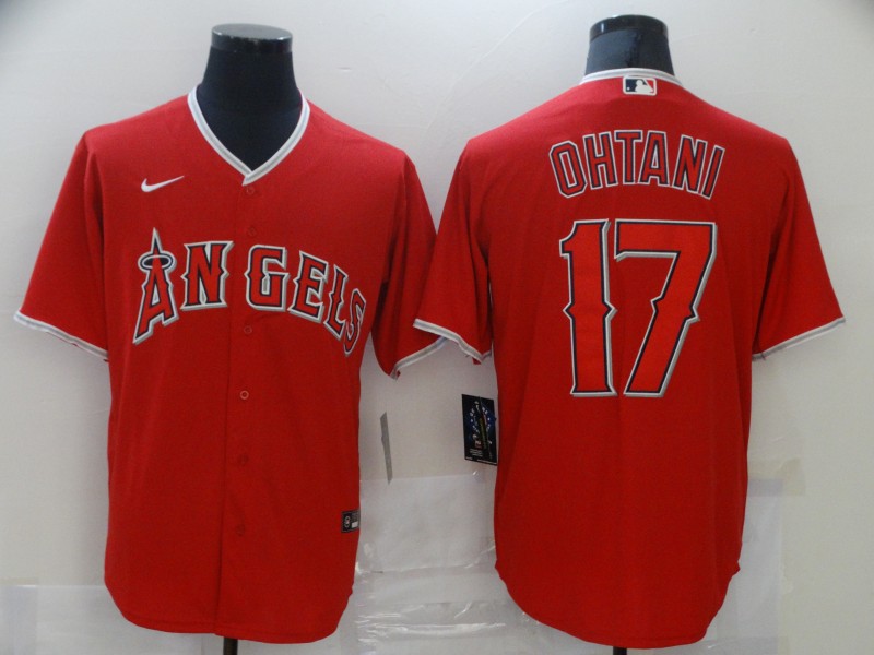 Men's Los Angeles Angels #17 Shohei Ohtani Number Red Nike Jersey