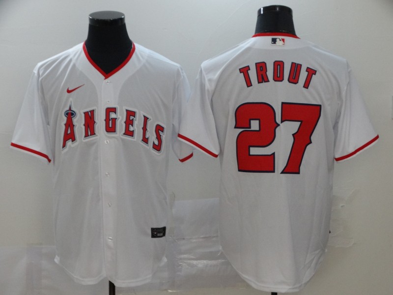 Men's Los Angeles Angels #27 Mike Trout  Nike White Jersey