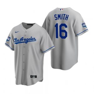 Men's Los Angeles Dodgers #16 Will Smith Gray 2020 World Series Champions Road Replica MLB Jersey