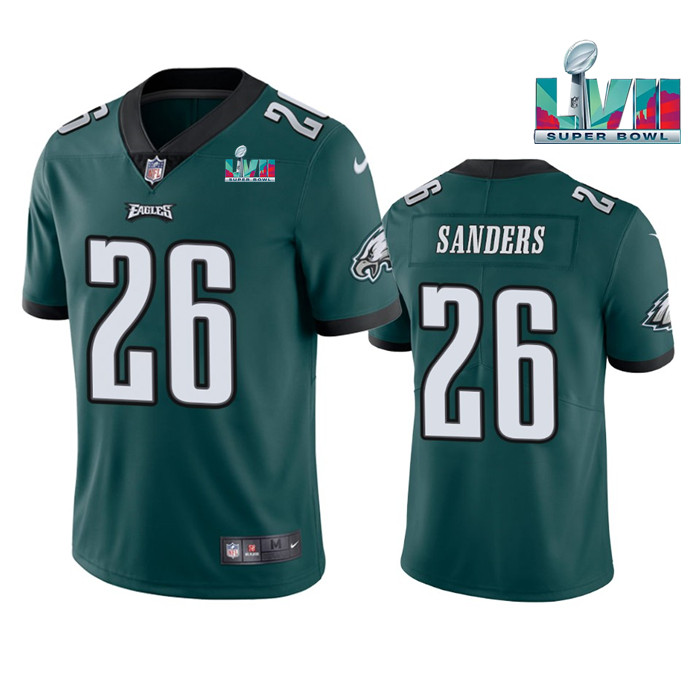 Men's Philadelphia Eagles #26 Miles Sanders Gray Super Bowl LVII Patch Atmosphere Fashion Stitched Game Jersey