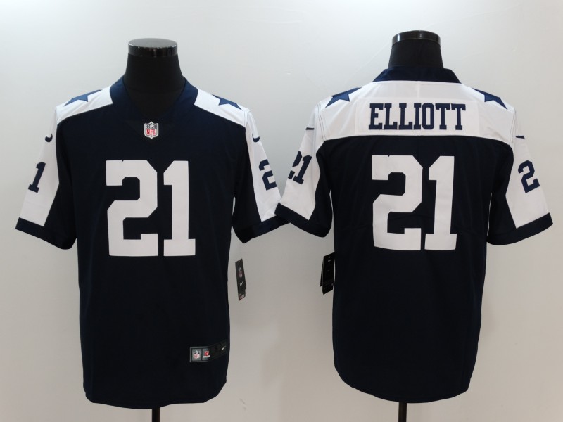 Men Nike Dallas Cowboys 21 Ezekiel Elliott  Blue Thanksgiving  Limited NFL Jersey.