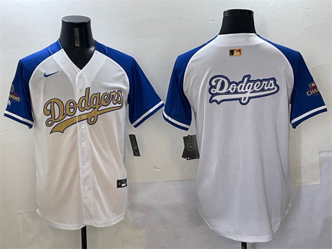 Men's Los Angeles Dodgers Team Big Logo White Royal Gold 2024 World Series Champions Vapor Limited Stitched